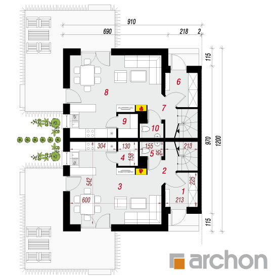 Gotowy projekt Dom w czworolistach (R2B) - rzut parteru