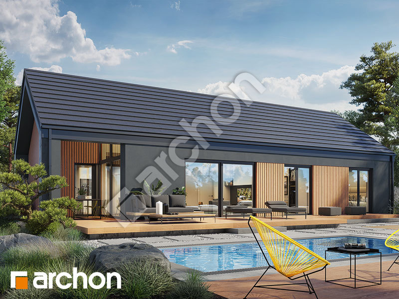 Dom w kosaćcach 9 (N) - wizualizacja elewacji ogrodowej