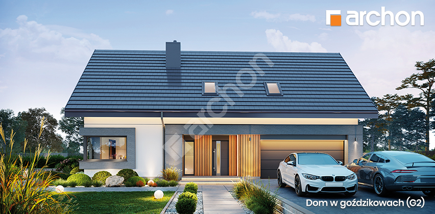 Projekt domu w goździkowcach (G2) - wizualizacja elewacji frontowej